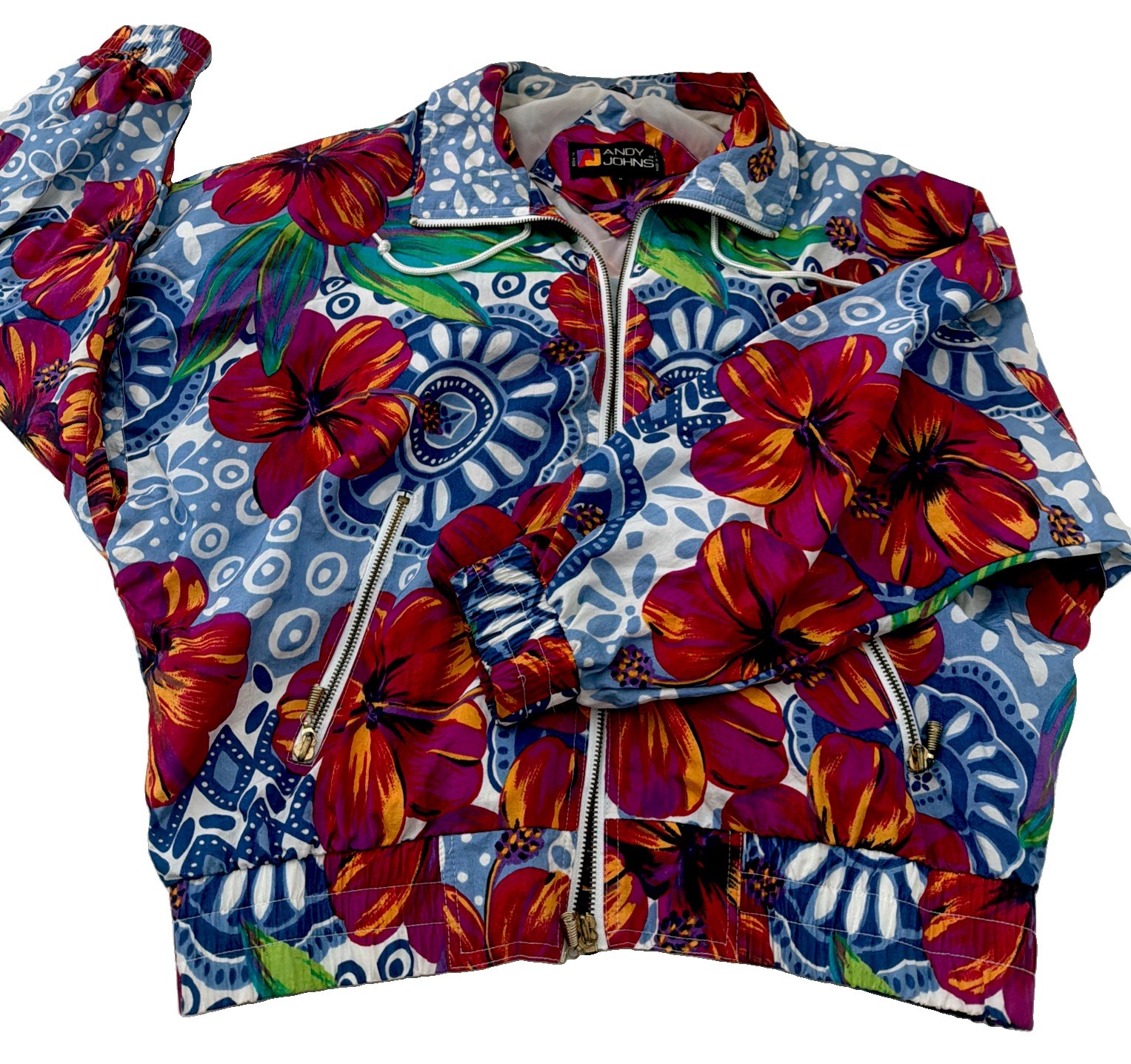 Vintage 80s 90s Andy Johns Windbreaker Jacket Floral Retro Size S