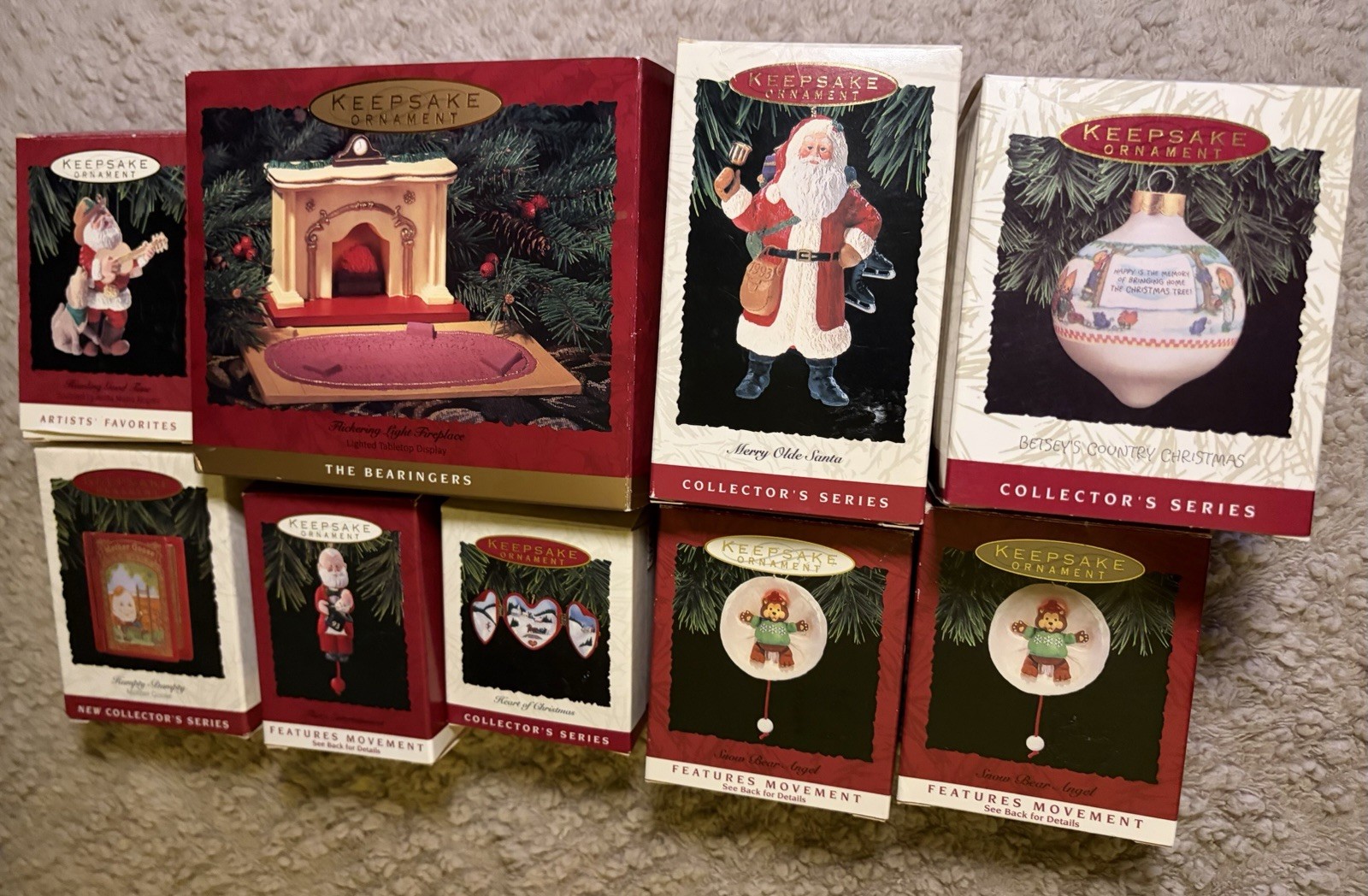 Vintage 1993 Hallmark Keepsake Christmas Ornaments - Boxed Lot of 9 - 