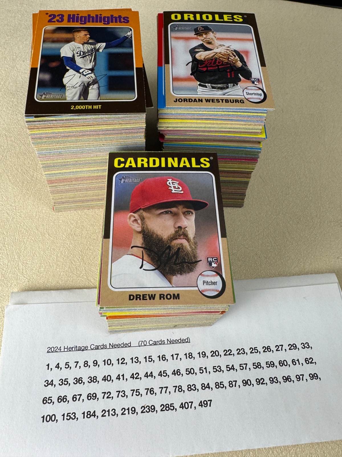2024 Topps Heritage Baseball Card Set #1-500 Near Complete - Missing 70 Cards