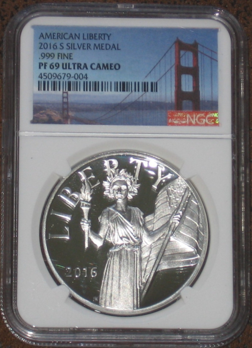 2016 S Proof American Liberty Medal Silver .999 NGC Grade PF69 UCAM PR