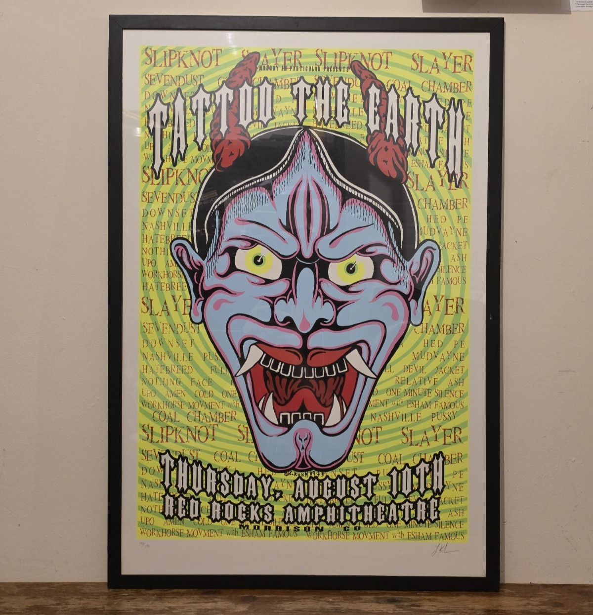 SLAYER SLIPKNOT - TATTOO THE EARTH CONCERT POSTER - LTD ED 190/200 SIGNED FRAMED