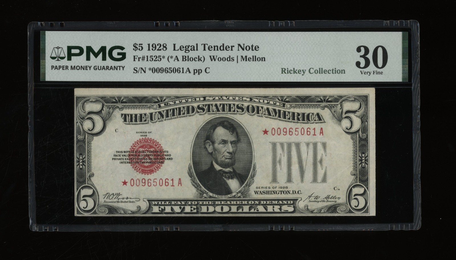 DBR 1928 $5 Legal STAR Fr. 1525* PMG 30 Serial *00965061A DBR 1928 $5 Legal STAR Fr. 1525* PMG 30 Serial *00965061A
