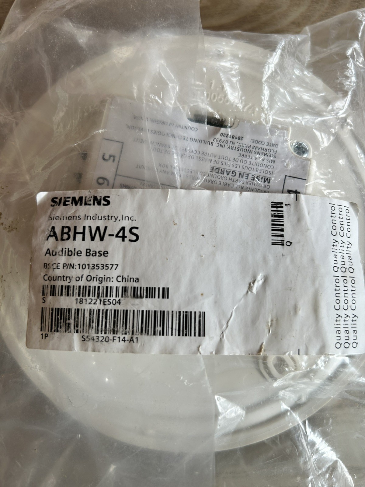SIEMENS ABHW-4S LOW FREQUENCY 520 HZ SOUNDER BASE S54320-F14-A1 - NEW - SIEMENS ABHW-4S LOW FREQUENCY 520 HZ SOUNDER BASE S54320-F14-A1 - NEW -