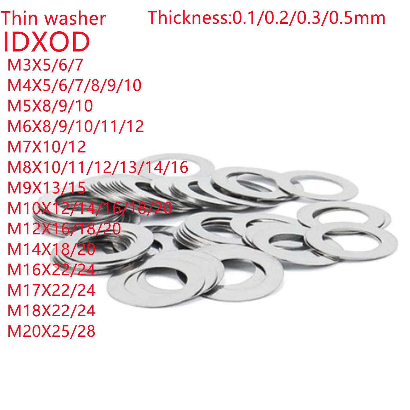 Thin Shim Flat Washer Ultra Gasket Stainless Steel Plain Adjusting Ultrathin M