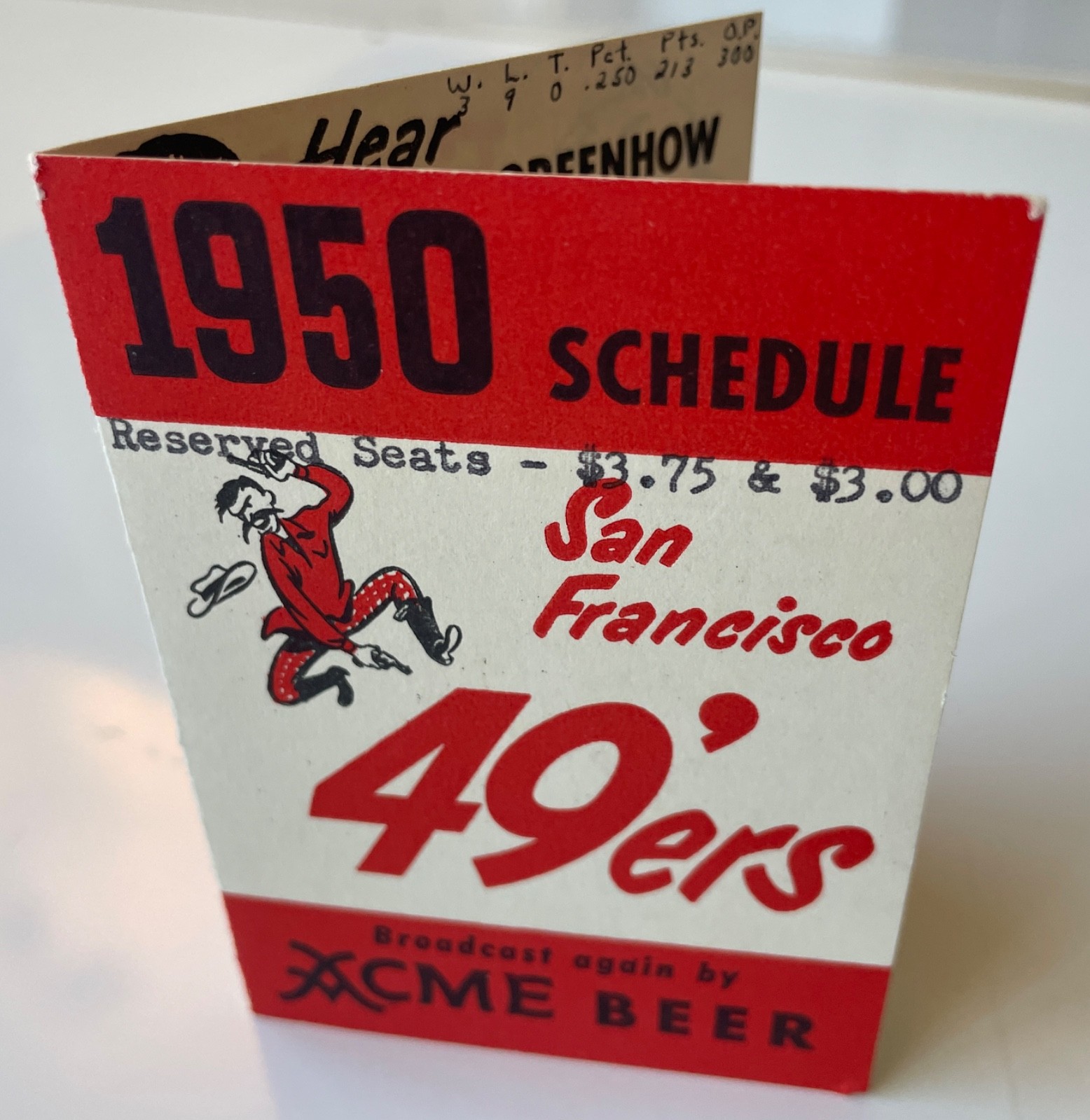 San Francisco 49ers 1950 Pocket Schedule. Acme Beer  Ultra Rare HTF