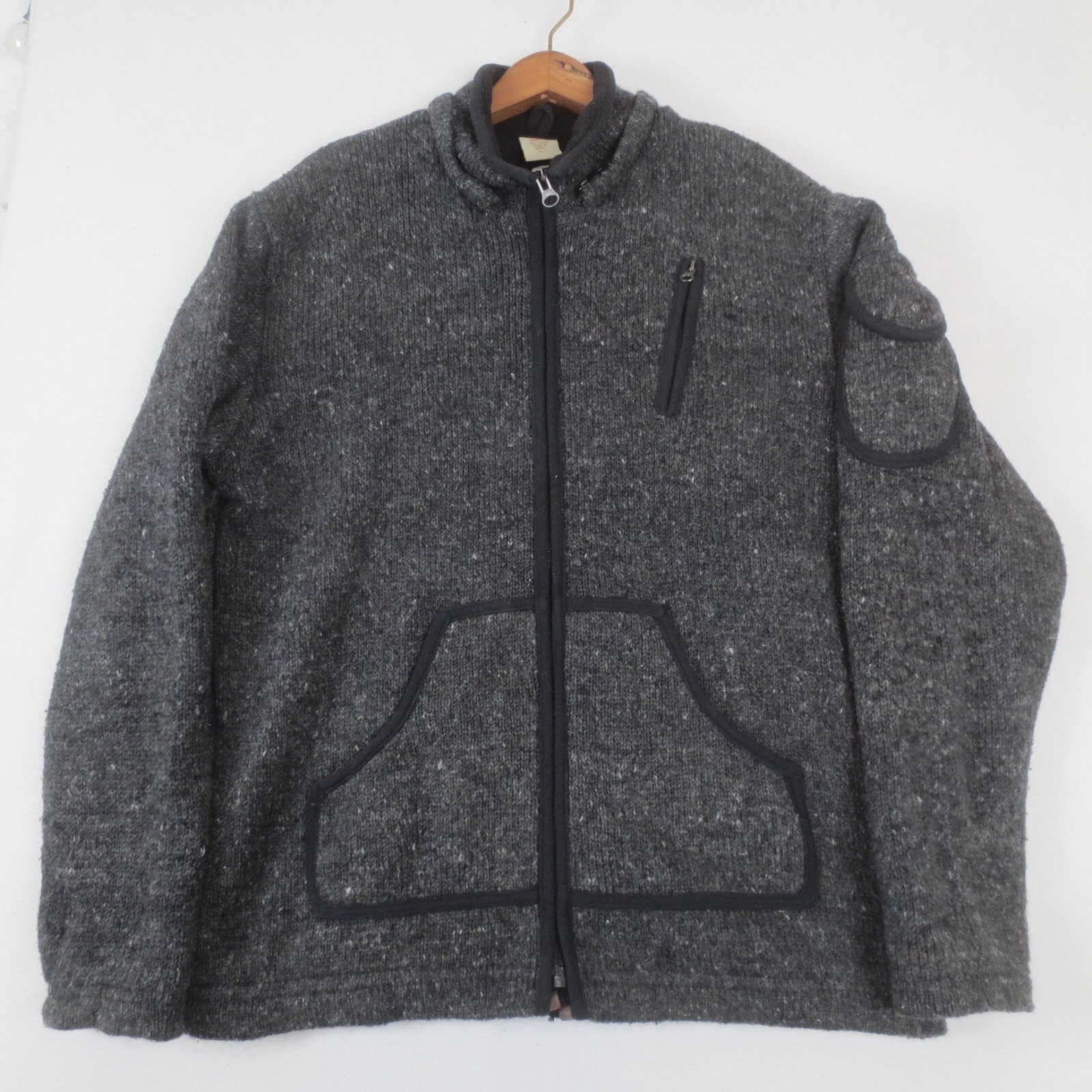 Vintage Nepal Sweater Jacket Adult Large Gray 100% Wool Fleece Lined Full Zip
