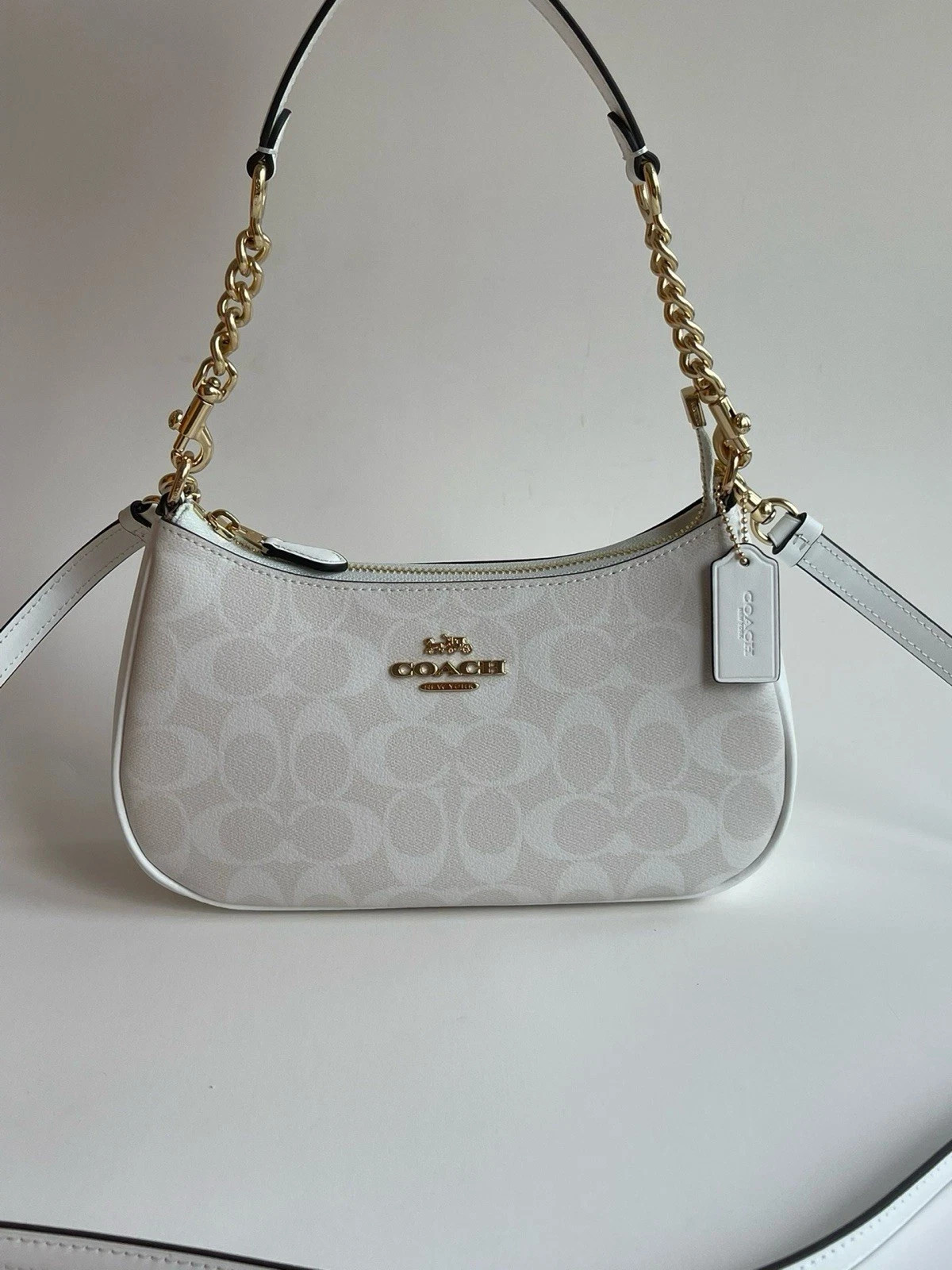 NEW COACH Teri 2Way Shoulder Bag Signature Coated Canvas White outlet CA548 NEW COACH Teri 2Way Shoulder Bag Signature Coated Canvas White outlet CA548