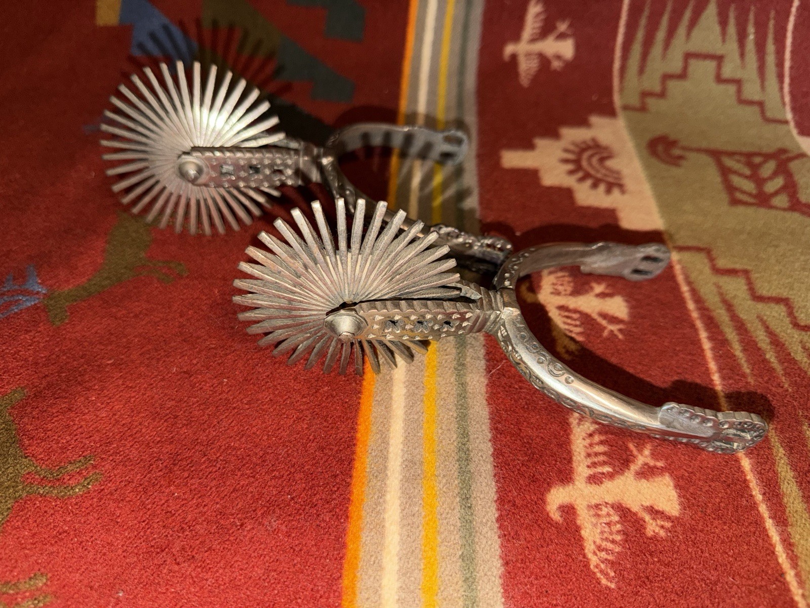 Antique Vintage Chilean Spurs Large Roseta Sunburst Rowels - Pair