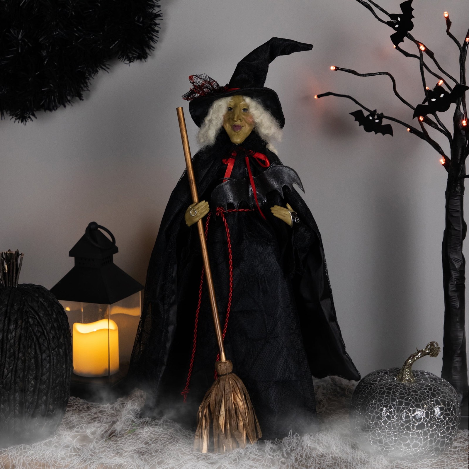 Dark Witch with Bat and Broom Halloween Figure - 18\ Dark Witch with Bat and Broom Halloween Figure - 18\