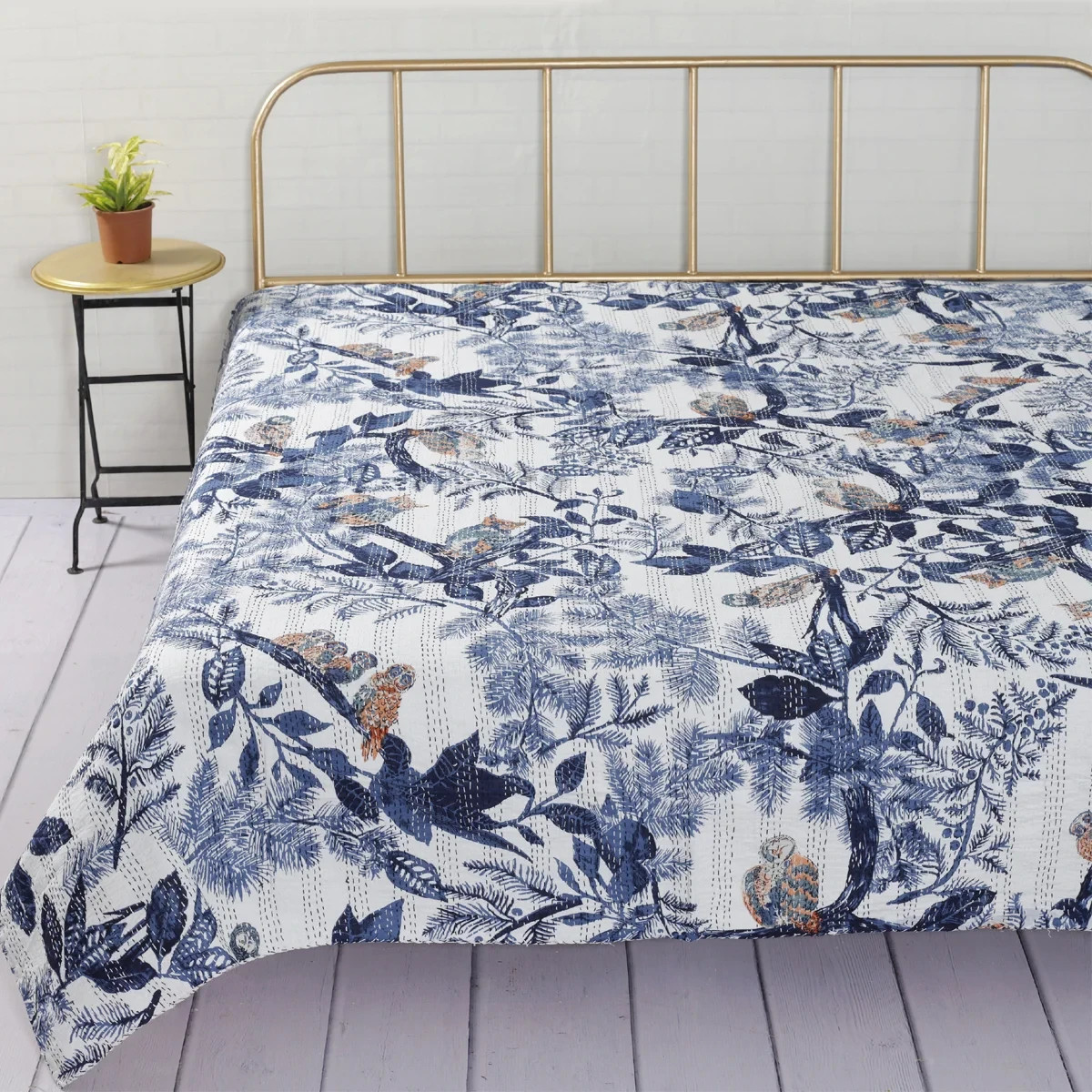 Indian King Size Hand Block print kantha Handmade Quilt Blanket Bedspread