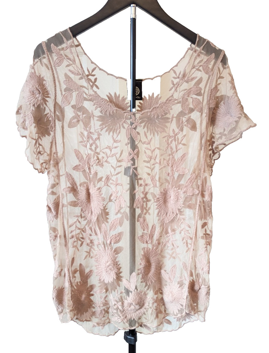 Bobeau Sheer Boho Floral Lace Blouse Beige Small Y2K Practical Magic Bobeau Sheer Boho Floral Lace Blouse Beige Small Y2K Practical Magic
