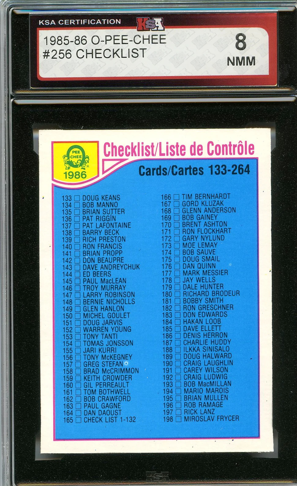 1985-86 O-Pee-Chee #256 Checklist: 133-264 KSA 8