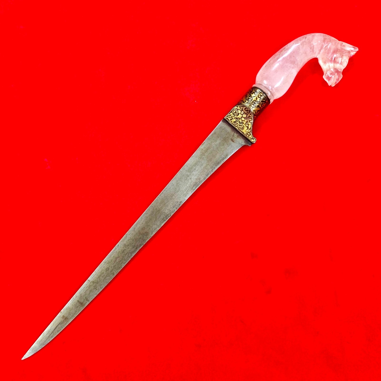 Old Vintage Indo-Persian Mughal Rajput Sikh Crystal Gold Koftgari Wootz Peshkabz