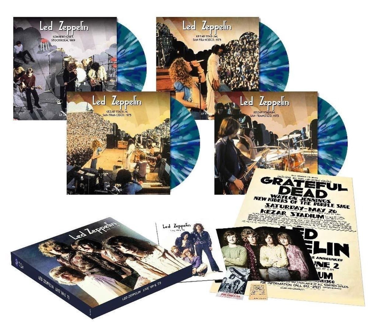 Led Zeppelin – Live '69 & '73 4LP Green w/Blue & White Splatter Vinyl Record
