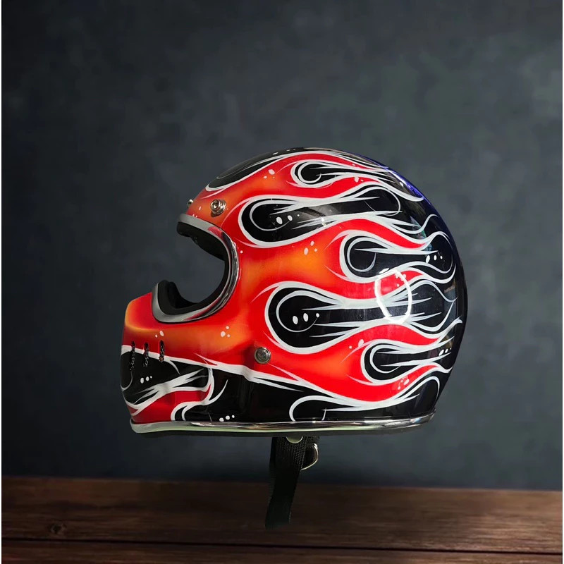 Helmet Vintage Bandit Riot Flame V.02 Retro Motorcycle Full Face Handmade Helmet