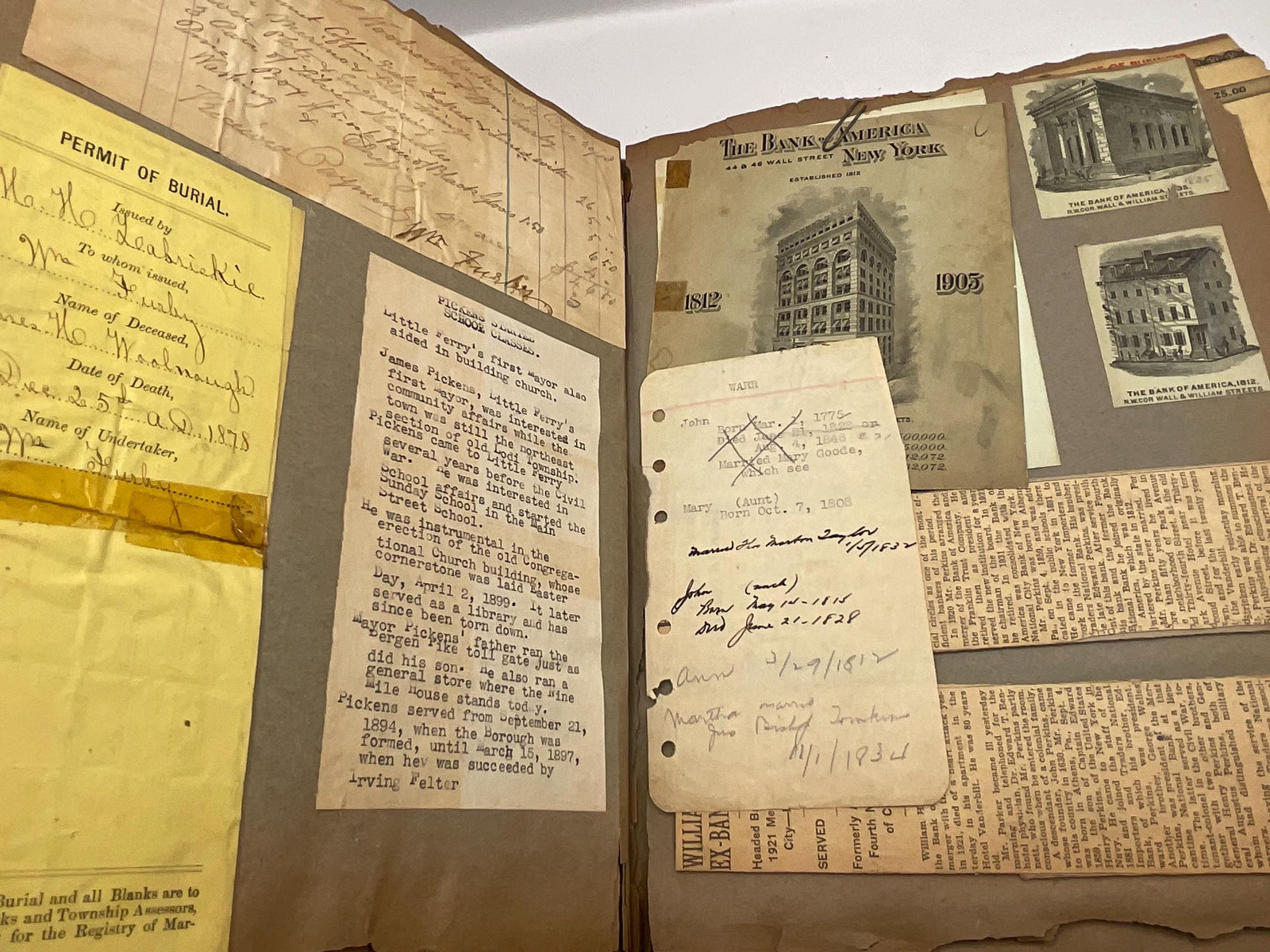 Antique 1864-1952 Brewster Pickens Scrapbook Civil War Letters Wall St WWII NJ