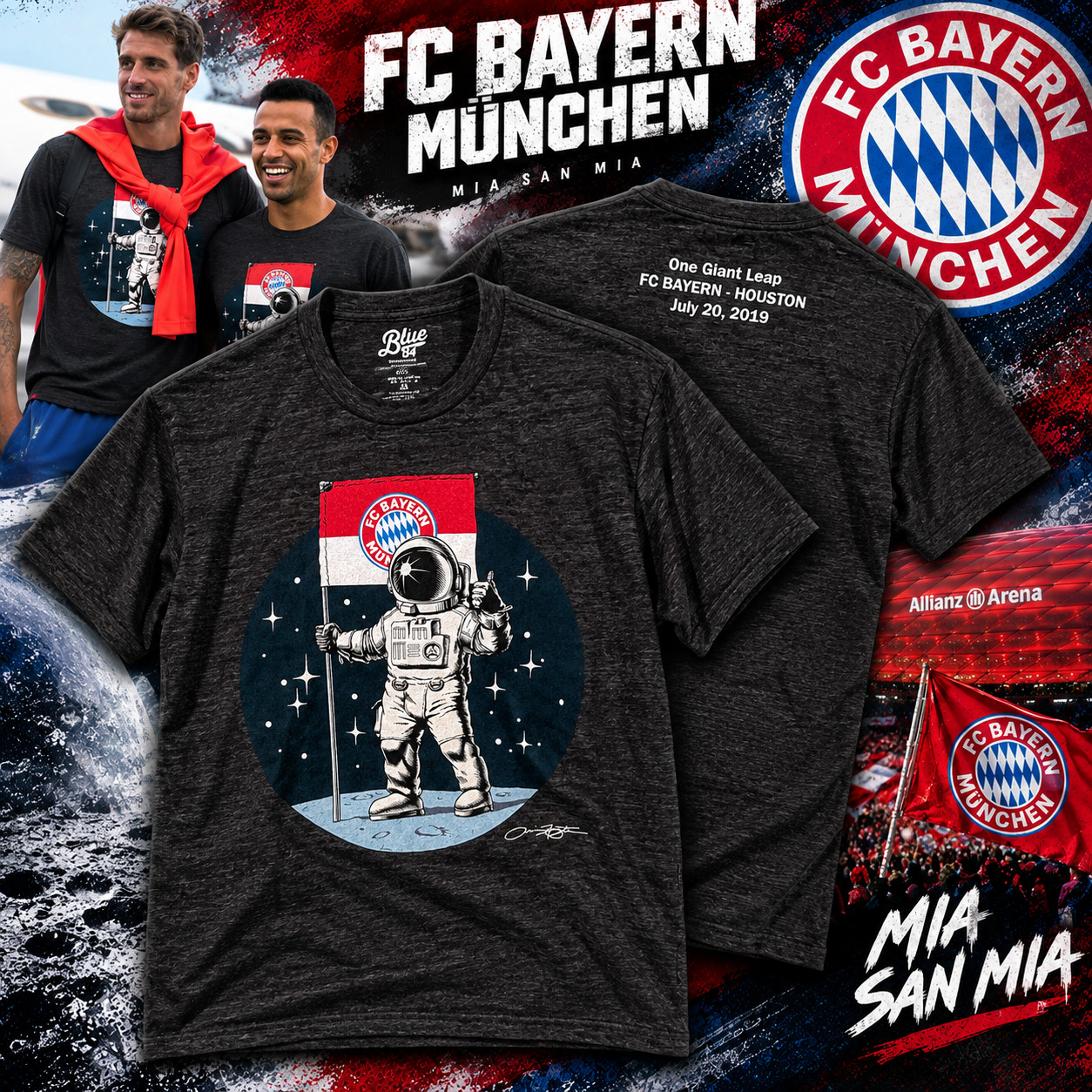 FC Bayern Astronaut Moon Landing Blue 84 T-Shirt Men\'s XL Limited Edition NWOT