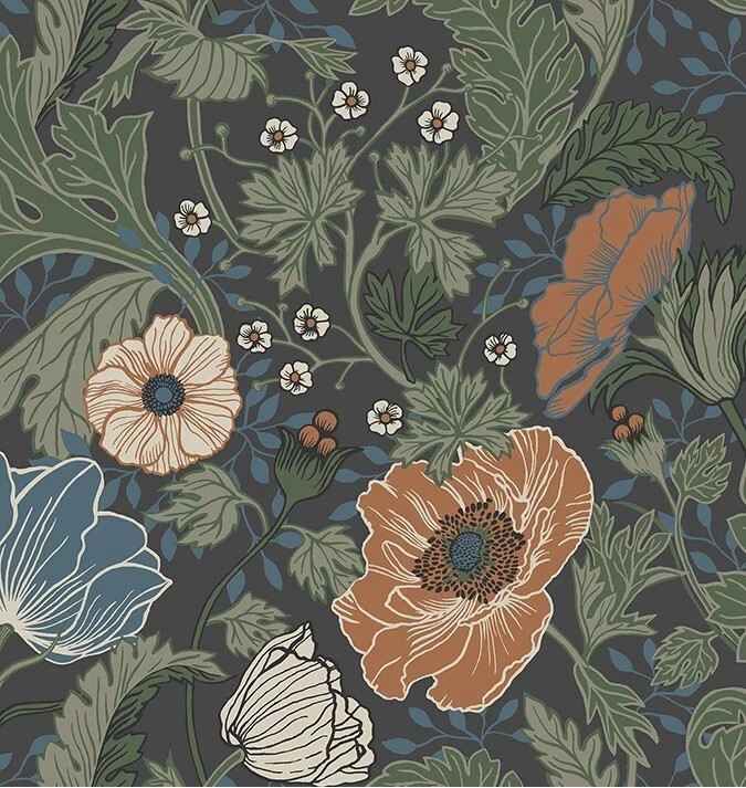 Wallpaper A Street Anemone Multicolor Scandinavian Floral , 56 sq ft / bolt