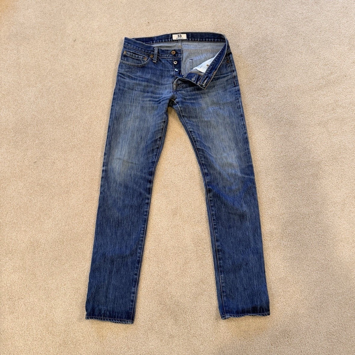Tellason Men\'s Stock 33 Blue Denim Jeans Button Fly 5-Pocket Cotton Tellason Men\'s Stock 33 Blue Denim Jeans Button Fly 5-Pocket Cotton