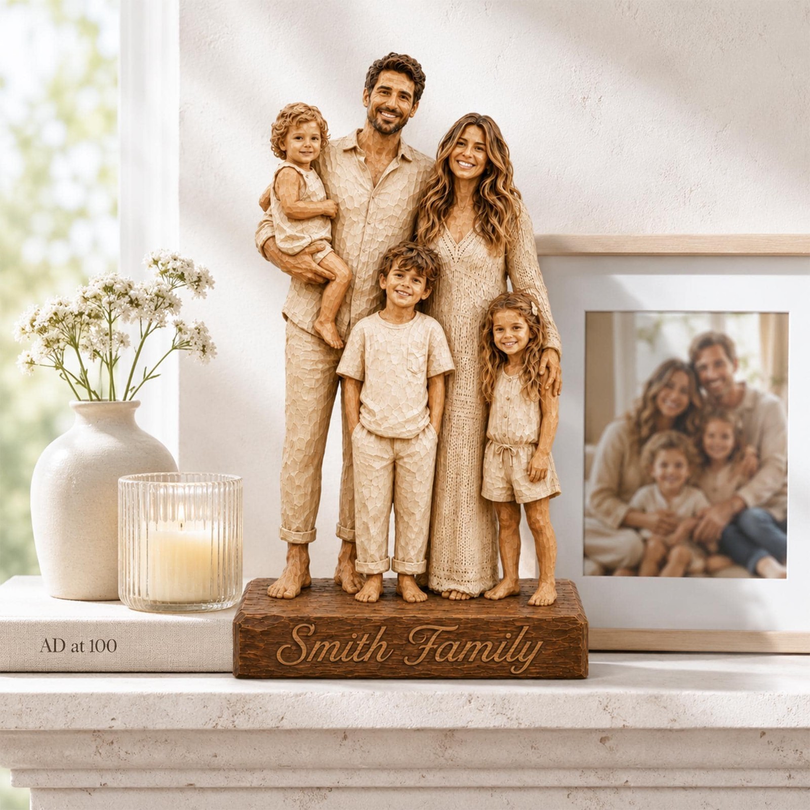 Personalized Custom Photo Figurine, Wooden Family Portrait Statue, Custom Couple