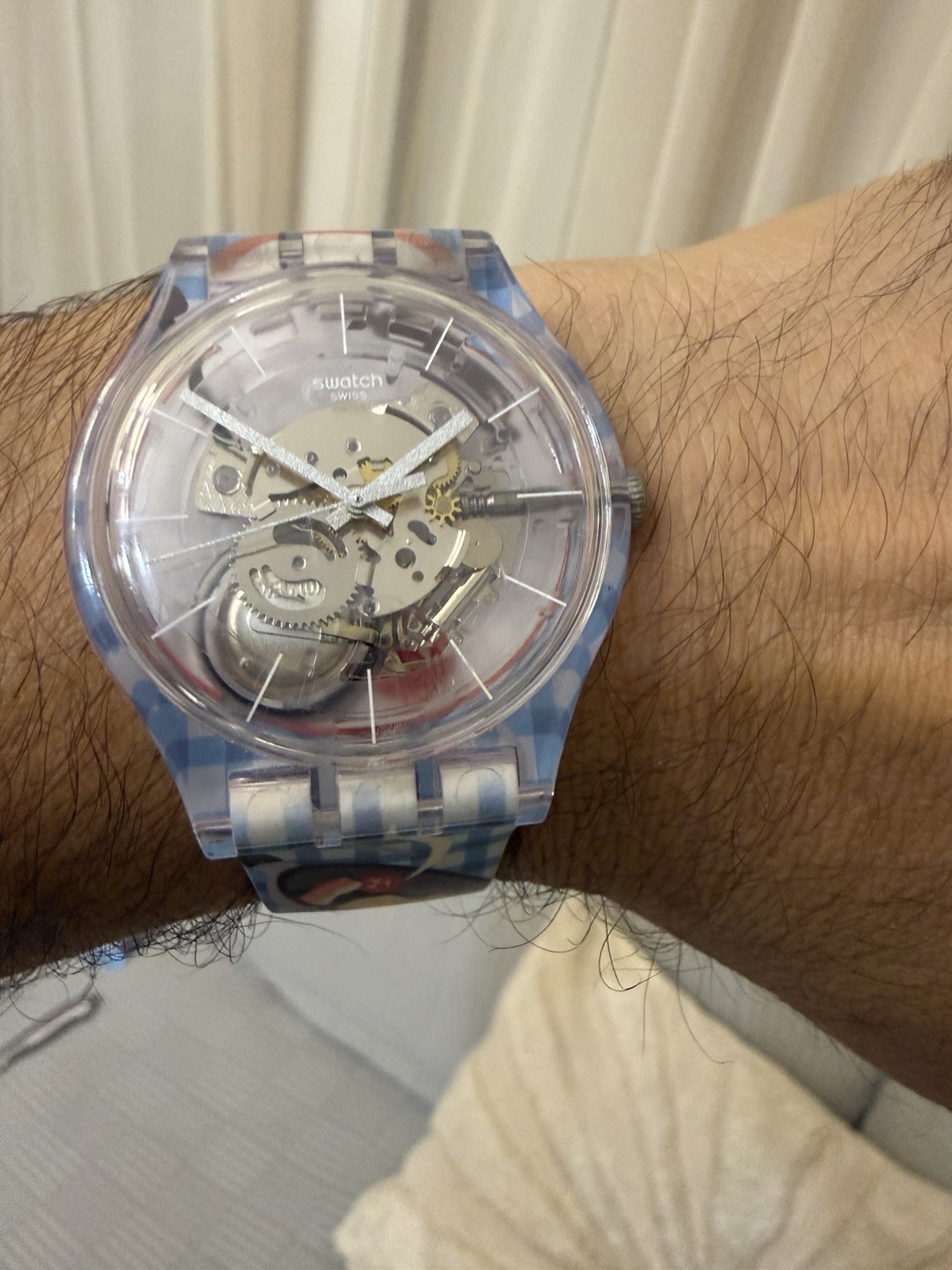 Swatch x You Custom Skeleton Watch Blue Check Checkered Ramen Breakfast
