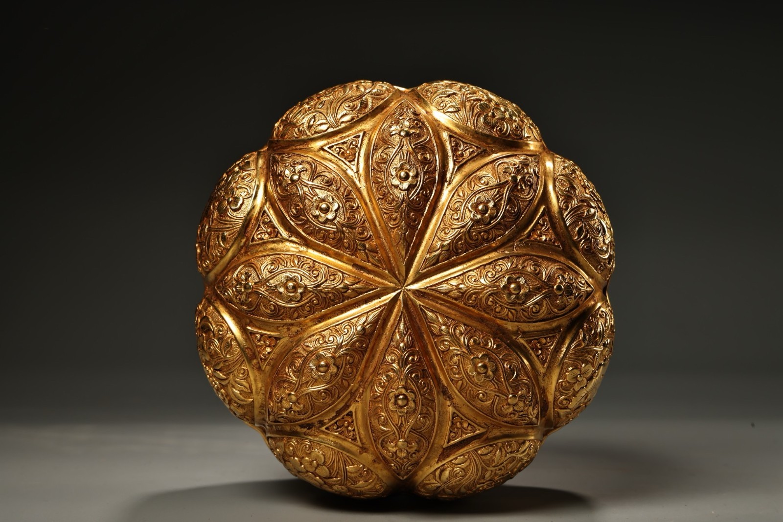 China Qing Dynasty Palace Handmade Copper 24K Gold Gilt Pumpkin jewel Case Box