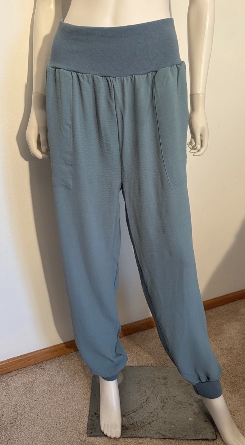 #990 Zenana Outfitters Dusty Blue High-Waist Jogger Pants