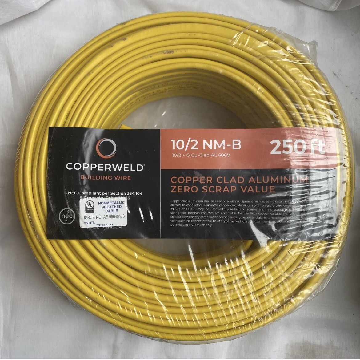 electric wire 10/2 250 ft 600V NEC Compliant electric wire 10/2 250 ft 600V NEC Compliant
