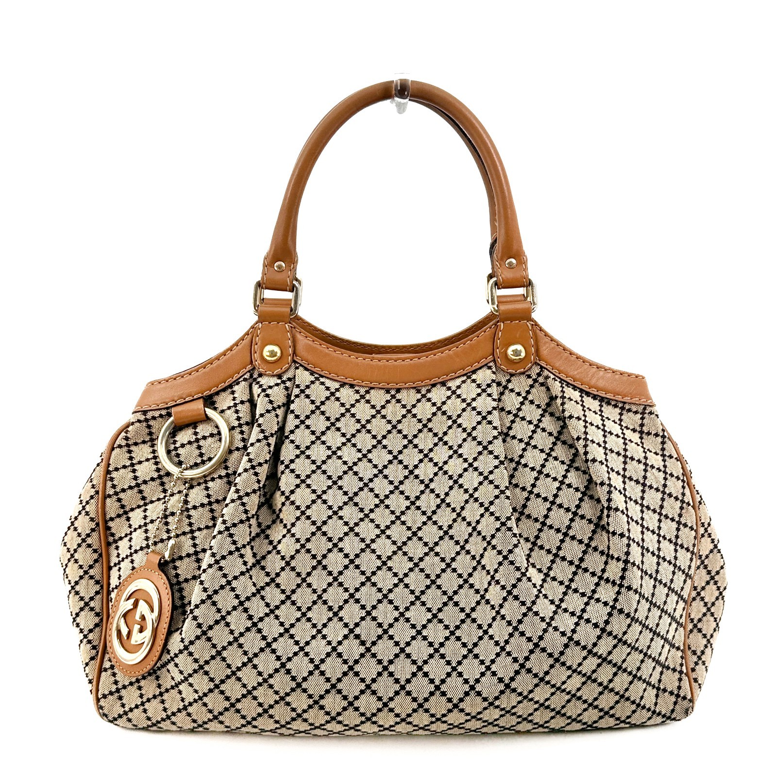 Gucci Diamante Sukey Canvas Leather Tote Bag Hand Bag Beige Brown 211944 Auth
