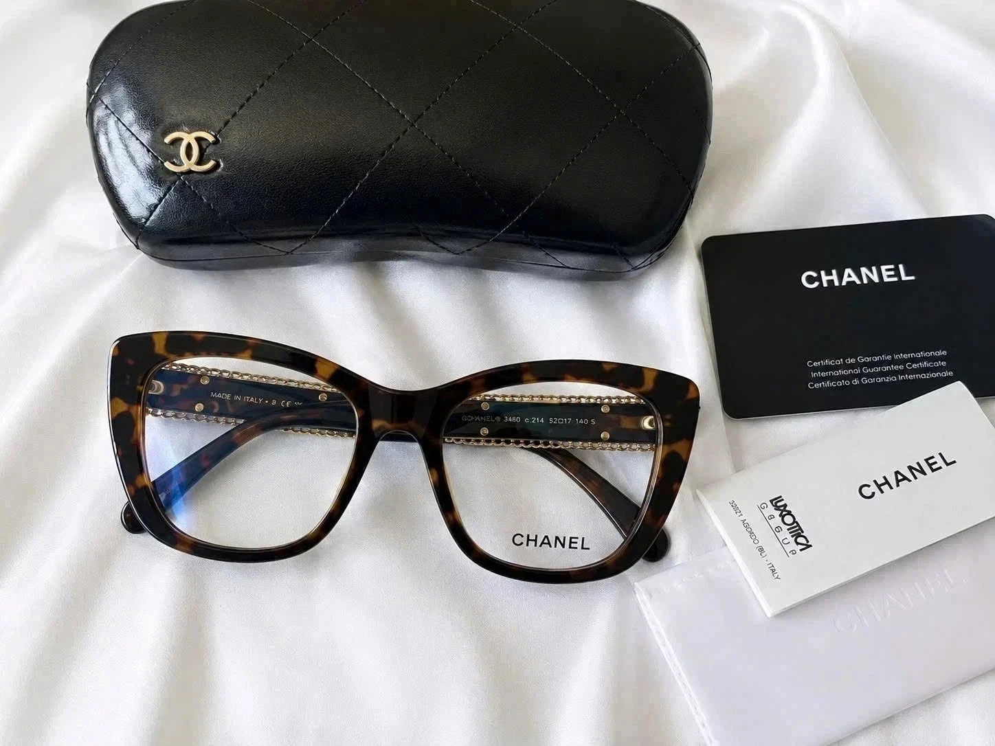 Chanel 3465C Cat Eye Eyeglasses Dark Tortoise 52-17-140 Women New