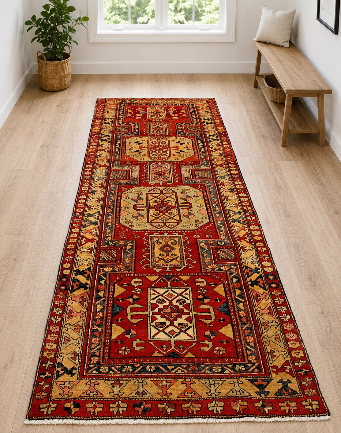 c1930s ANTIQUE SHIRVAN_KAZAK DESIGN FINE CAUCASIAN RUG 3.8x11.4 RUNNER_LONG RUG