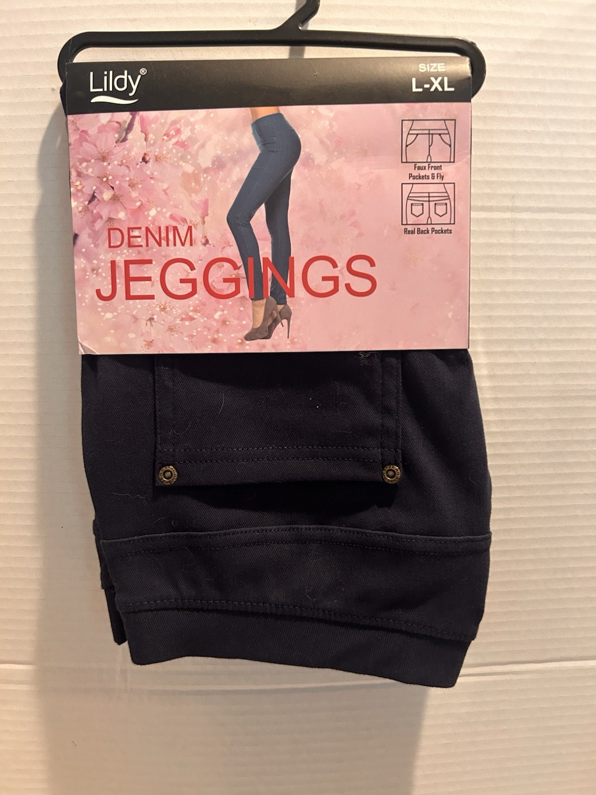 Lildy Women Navy Blue Denim leggings  Jeggings Size L-XL Brand New Back Pockets