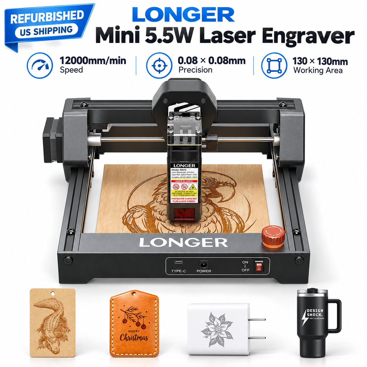 LONGER Ray5 mini 5.5W Portable Laser Engraver, 5.5W Laser Engraverš„Refurbished LONGER Ray5 mini 5.5W Portable Laser Engraver, 5.5W Laser Engraverš„Refurbished