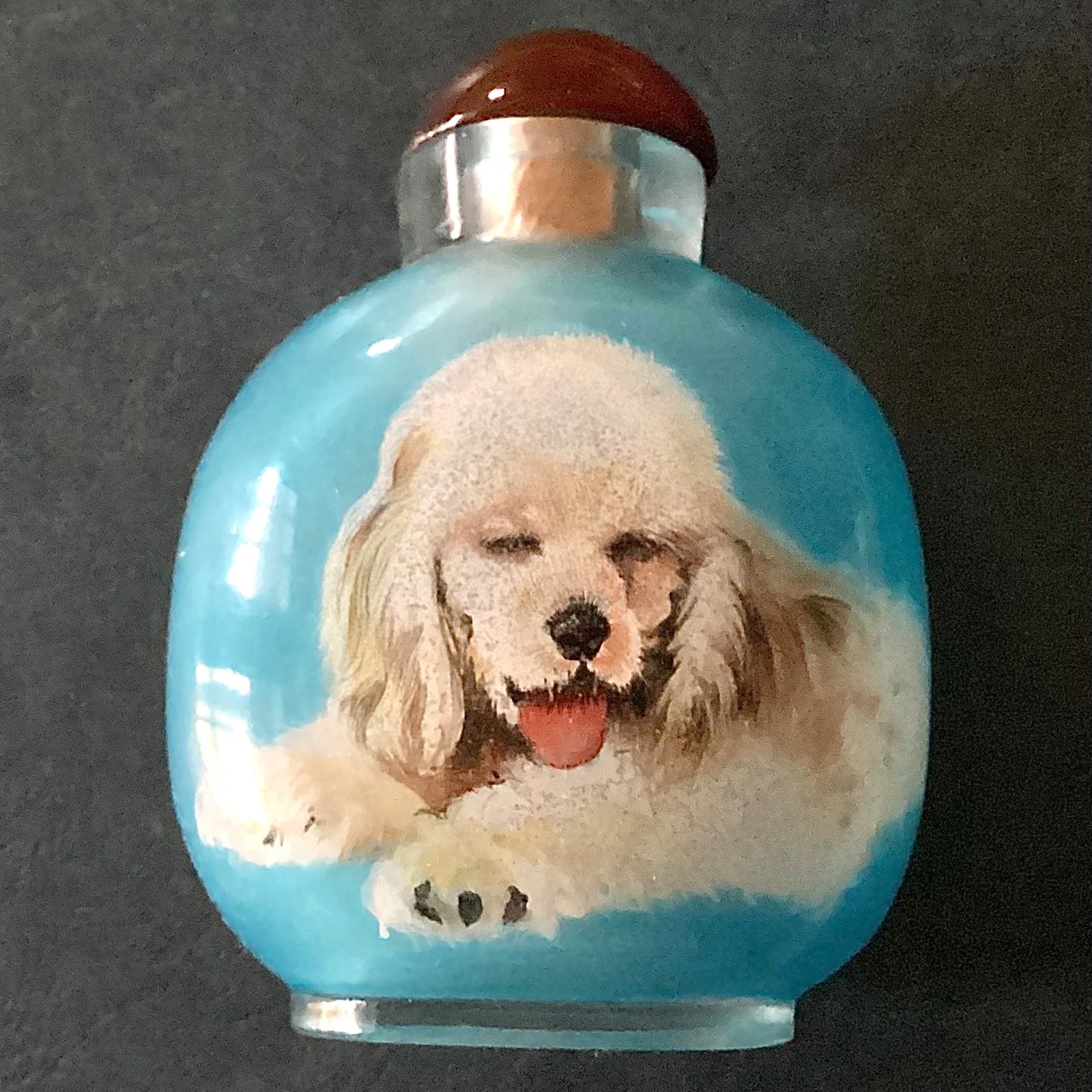~ Vintage Inside Reverse Painted Crystal Snuff bottle  - Dog / Cocker Spaniel