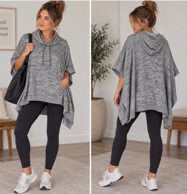 Athleta Blissful Poncho Sweatshirt Women\'s Gray S Hooded Pocket Oversized Yoga