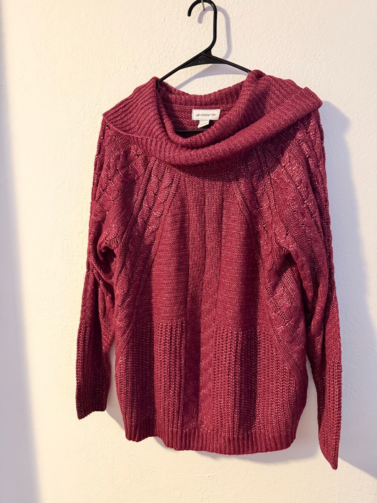 NWT Liz Claiborne Size Large Cowl Neck Sweater Cable Knit Pullover