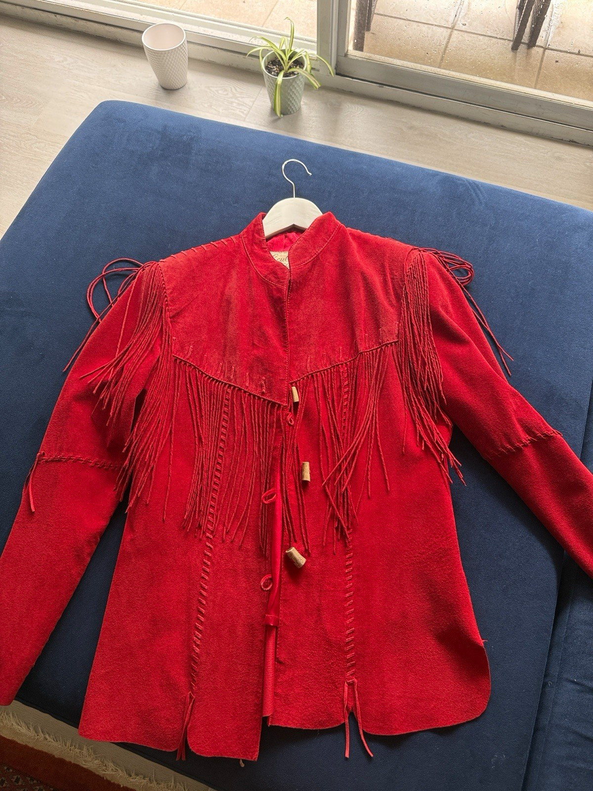 Vintage Scully Red Suede Fringe Leather Jacket M