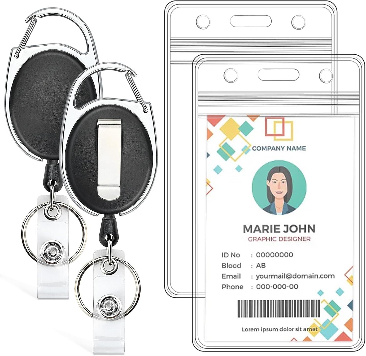 2 Pack Vertical ID Badge Holder with Retractable Badge Reel