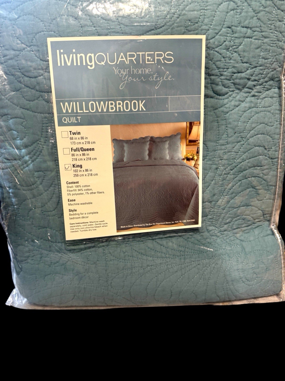 VTG King Size Blue Green Quilt Living Quarters Willowbrook Artic 102 VTG King Size Blue Green Quilt Living Quarters Willowbrook Artic 102