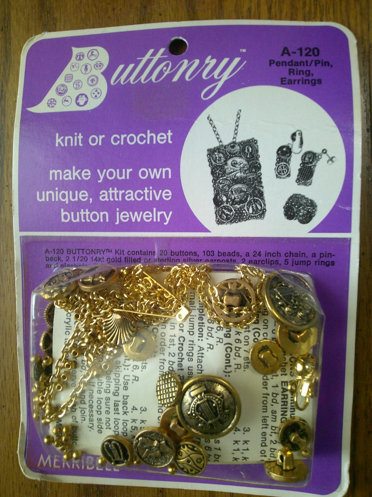 Vintage 1974 Merribell Jewelry Kit Crochet / Knit Pendant Pin Ring Earrrings Vintage 1974 Merribell Jewelry Kit Crochet / Knit Pendant Pin Ring Earrrings