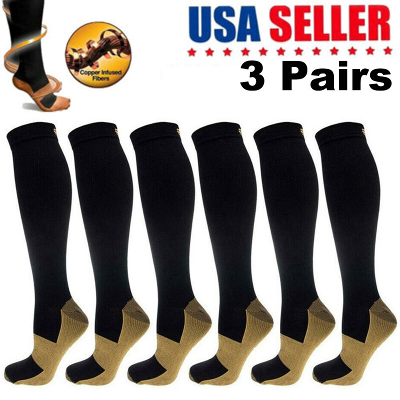 3Pair Copper Compression Socks Medical Support Stocking Therapeutic Socks Relief