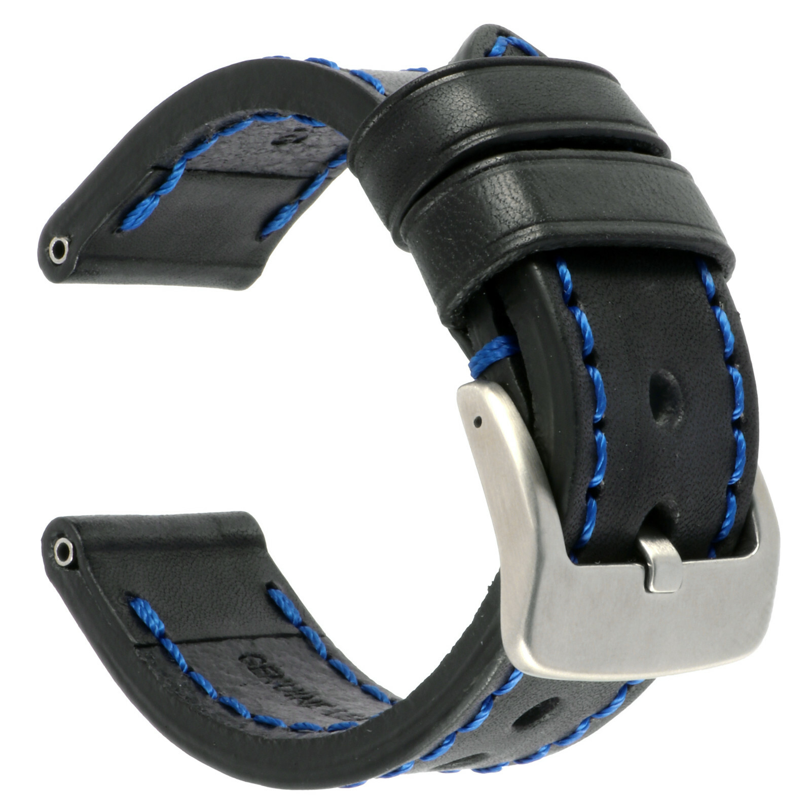 New 22mm COW Leather Strap I Black Watch Band for INVICTA Heavy Duty Buckle Blue