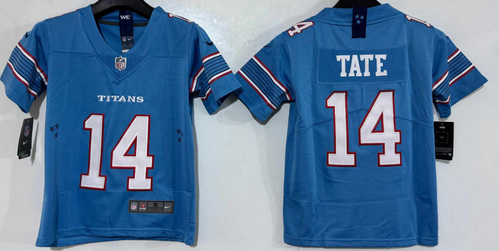 ​​Tariffs​ Free YOUTH\'S TEN Titans #14 Carnell Tate Vapor Light Blue Jersey.