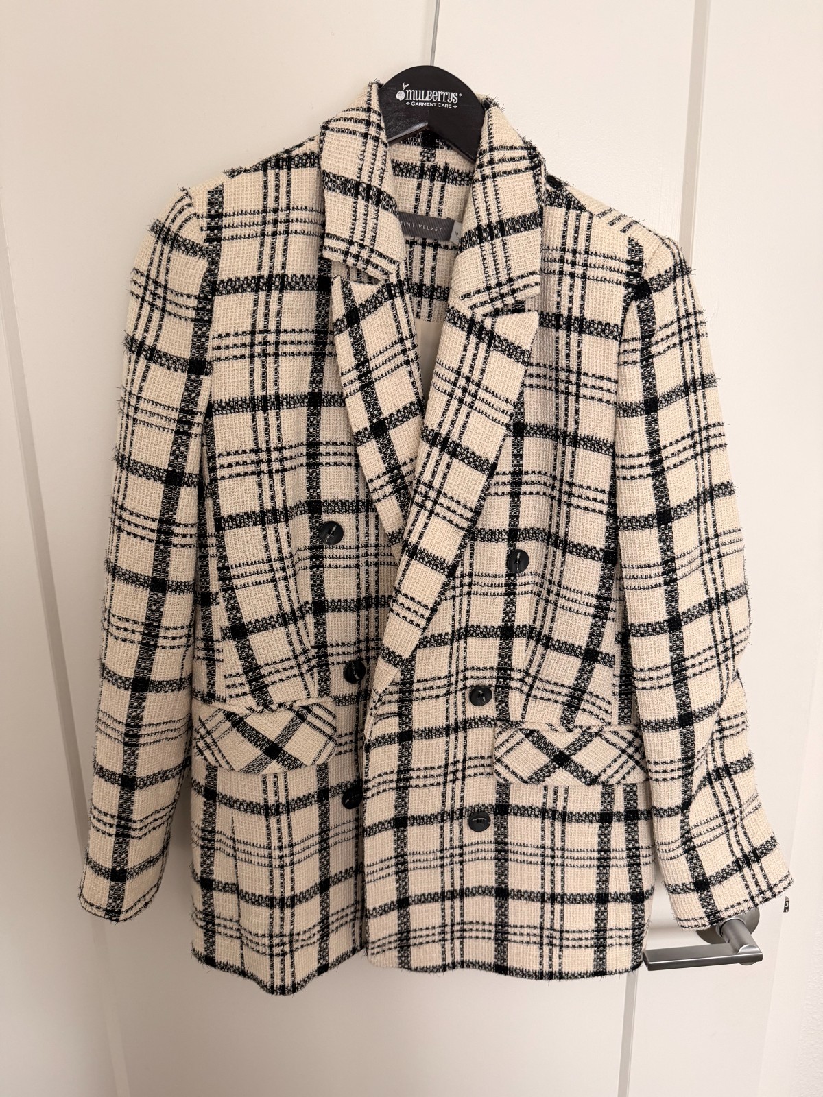 Mint Velvet Neutral checked double-breasted Blazer