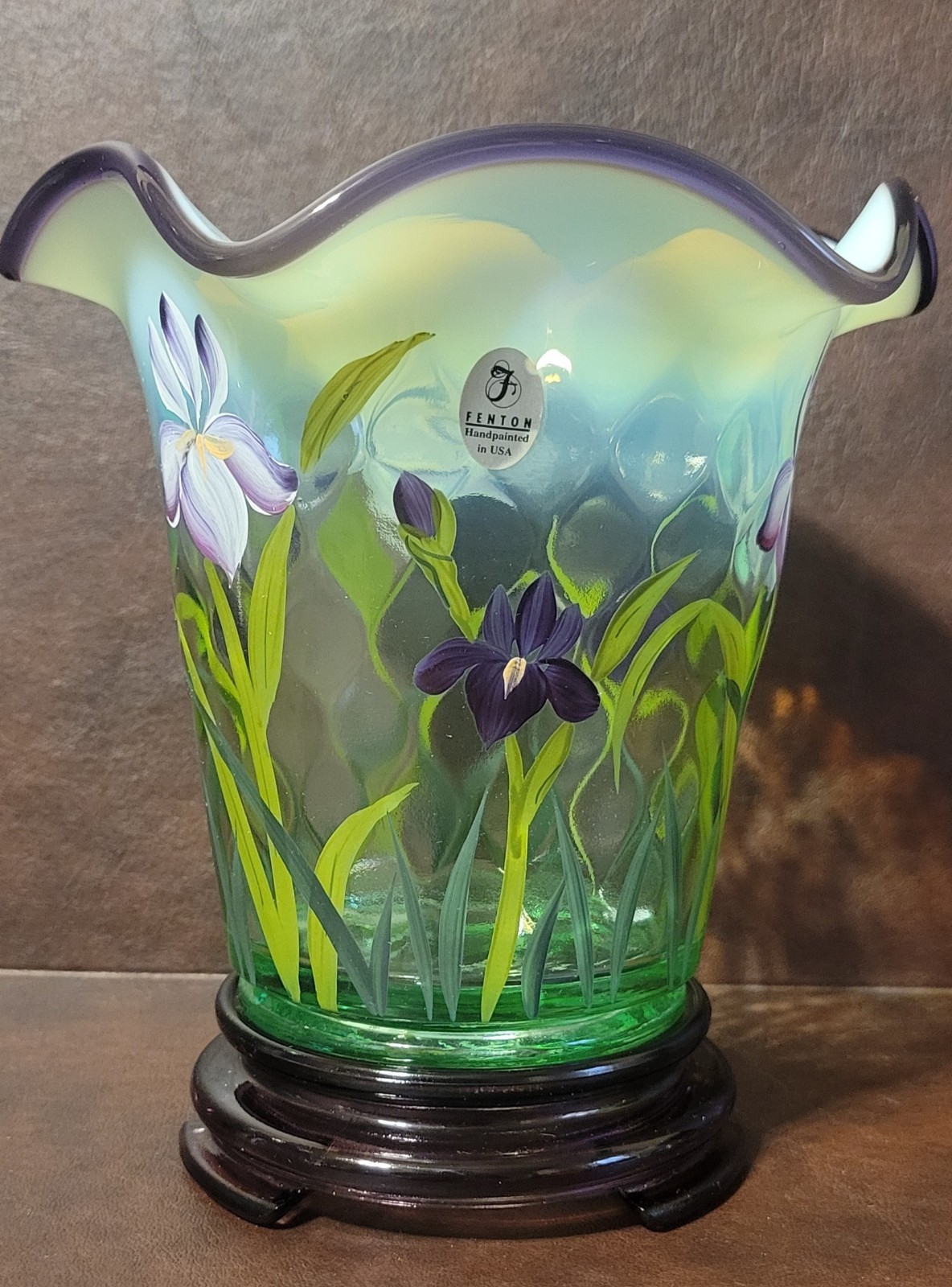 FENTON DESIGNER SHOWCASE SERIES HAND PAINTED SIGNED VASE &STAND BILL FENTON 🔥🔥