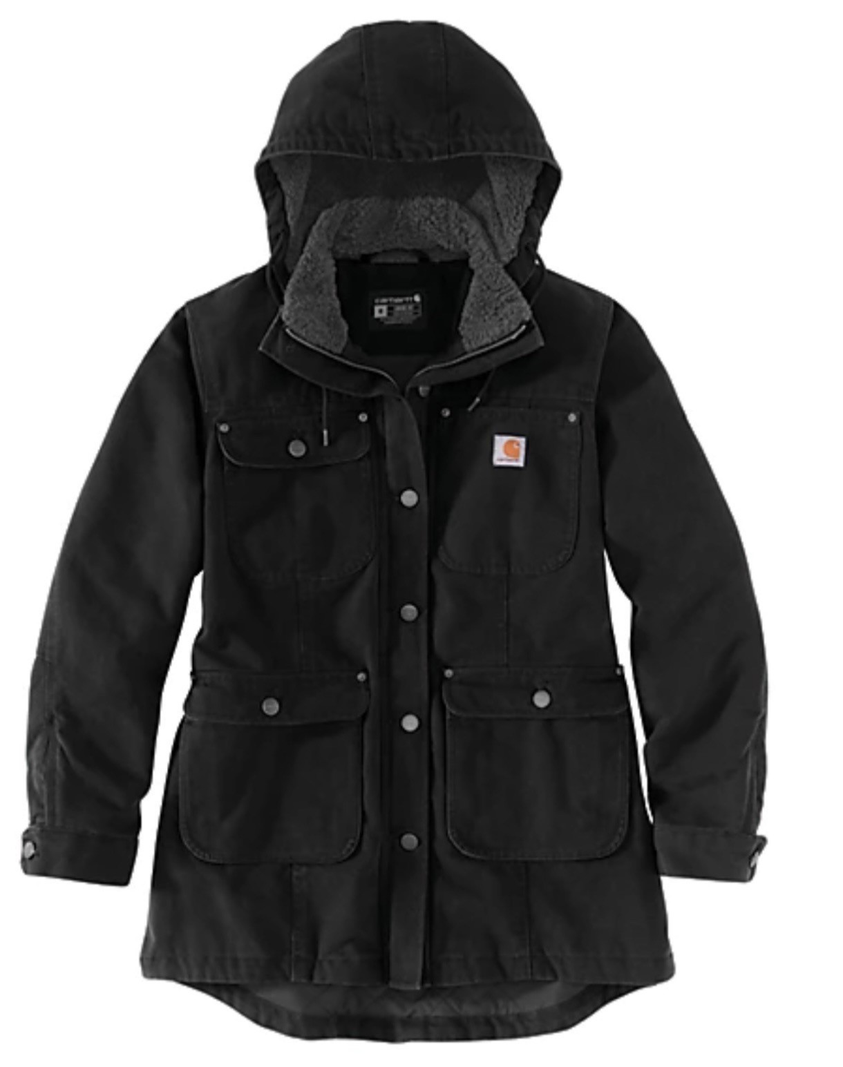 Carhartt NWT Women’s Black Washed Duck Coat Loose Fit Heavy Warm Size Large