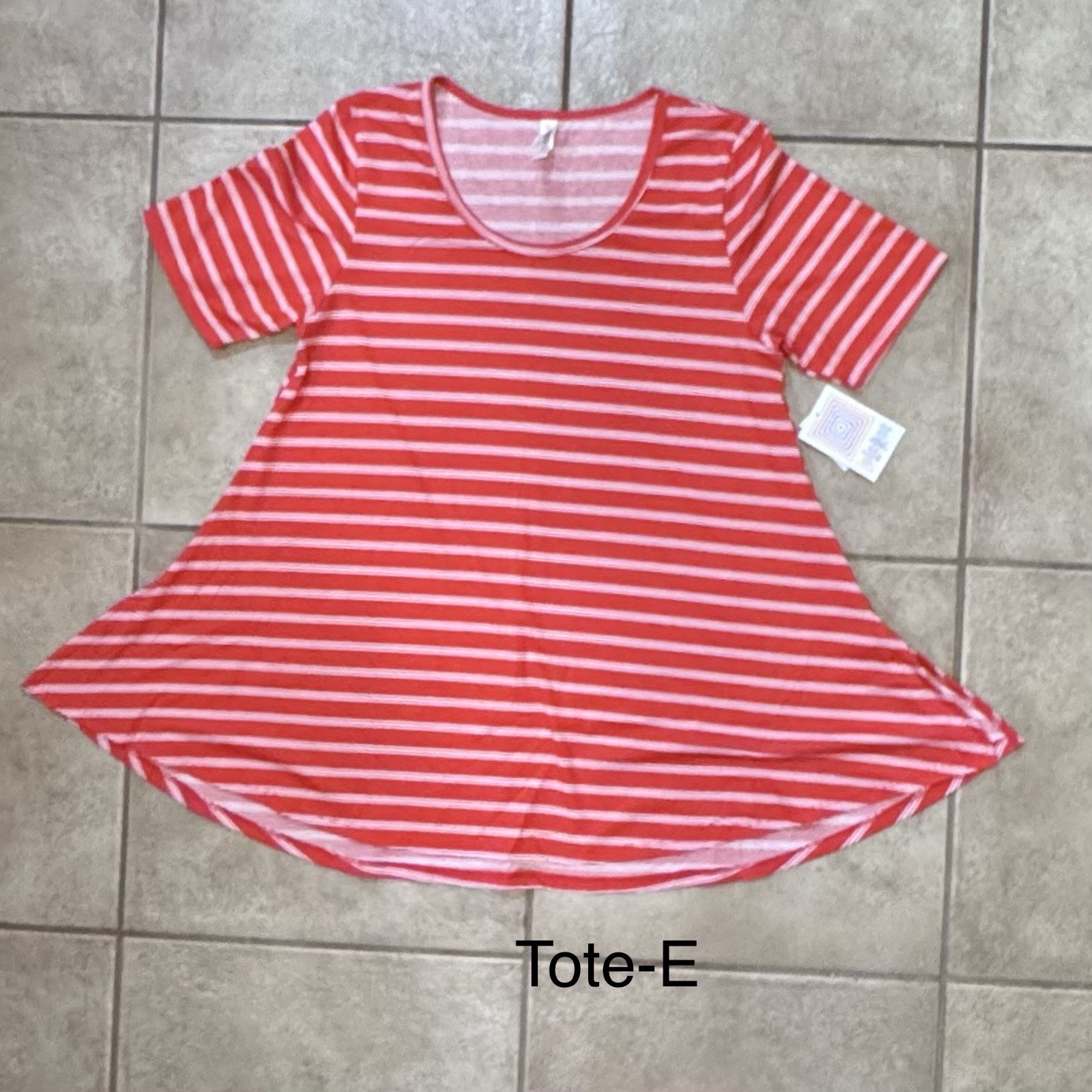 LuLaRoe Red White Stripe Tunic Top L -NWT