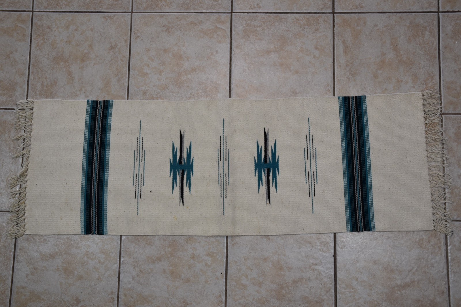 Vintage Chimayo New Mexico Hand Woven Wool Runner Rug Ortega's Weaving 49