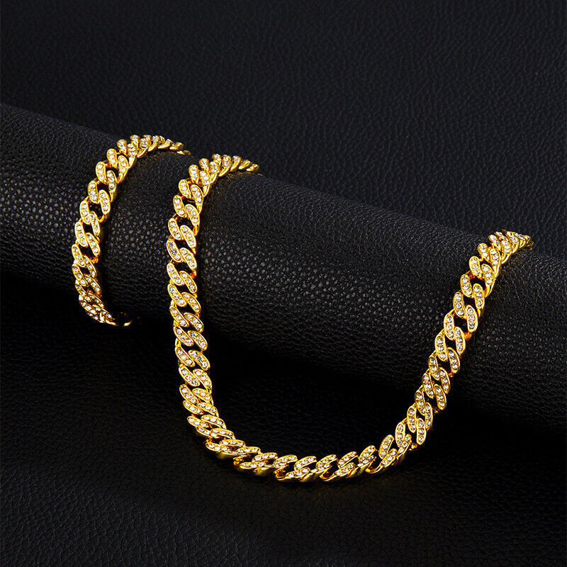 8MM Iced CZ Out 18K Gold Plated For Men Miami Cuban Link Chain Bracelet Hip Hop