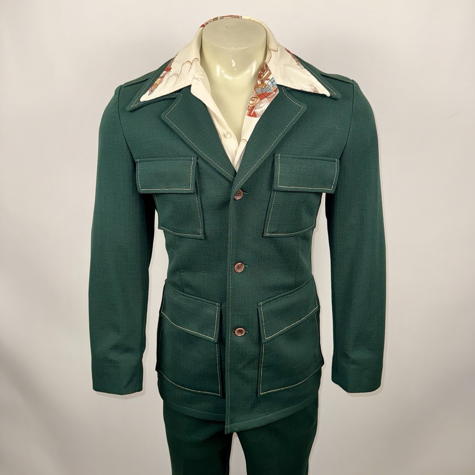 Vtg 60s 70s Leisure Suit Mens 38 Jacket Coat 32 30 Pants Disco Montgomery Ward